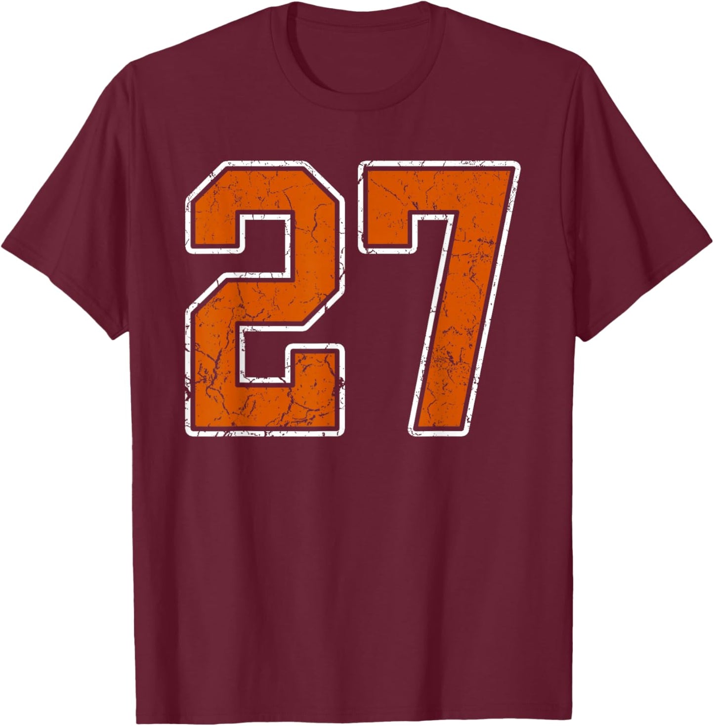 Grunge Burnt Orange and White #27 Sports Jersey Number 27 T-Shirt - T-Shirt | Maroon