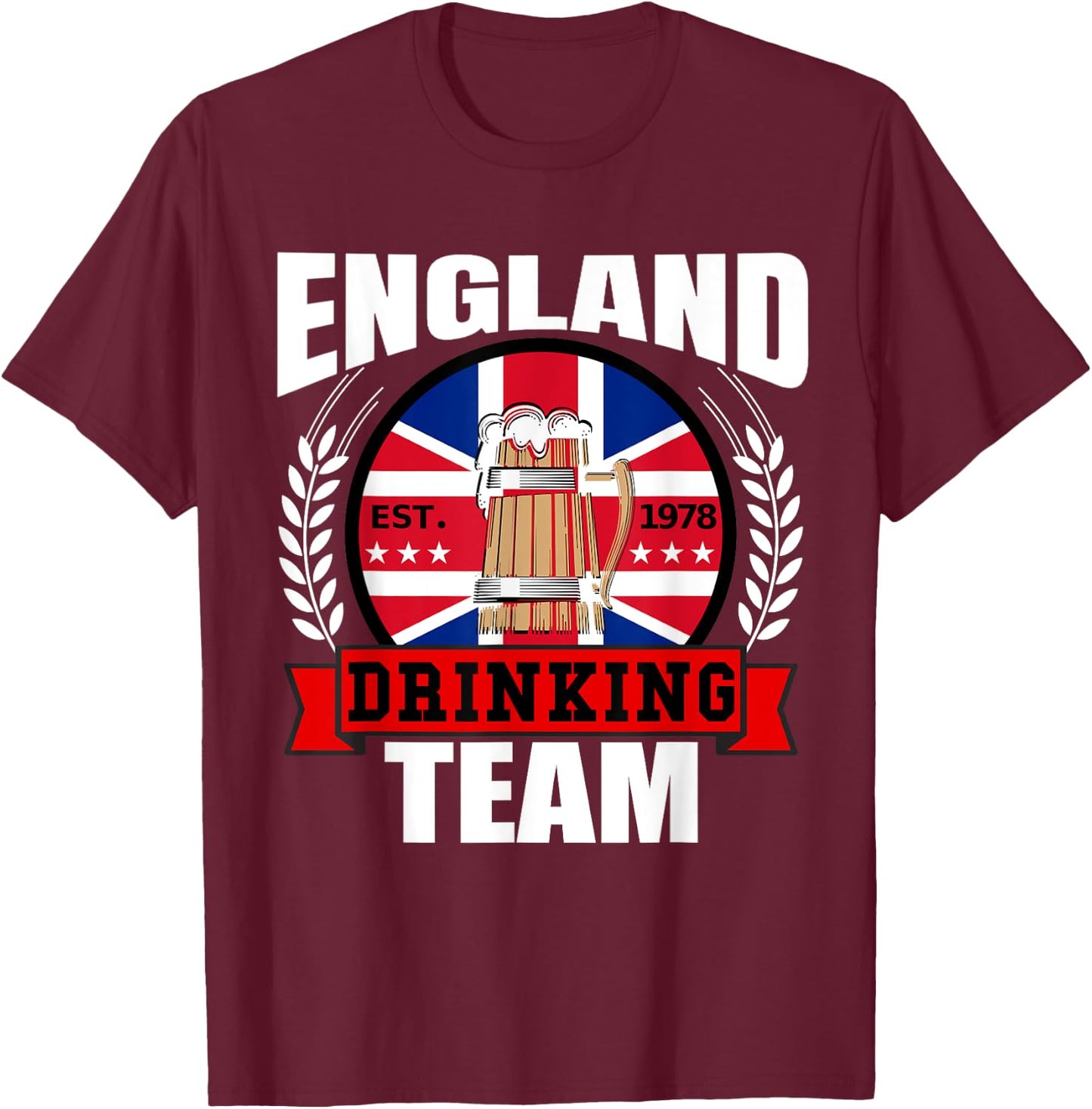 England Drinking Team Funny English UK Flag Beer Party Gift T-Shirt - T-Shirt | Maroon