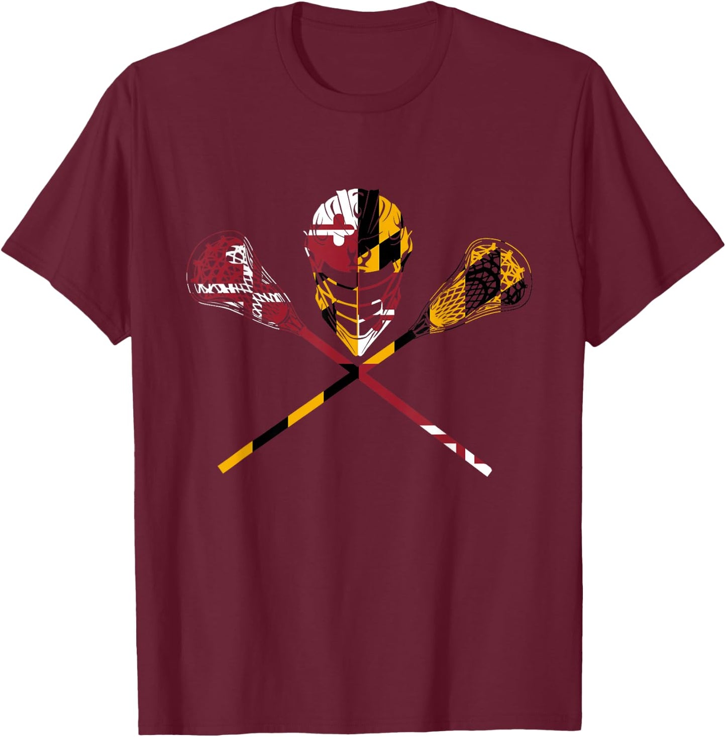 Maryland Flag Lacrosse Boys Men's Women's College LAX Stick T-Shirt - T-Shirt | Maroon