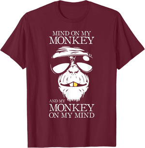 Gorilla Shirt | Mind On My Monkey | Motivational Ape T-Shirt - T-Shirt | Maroon