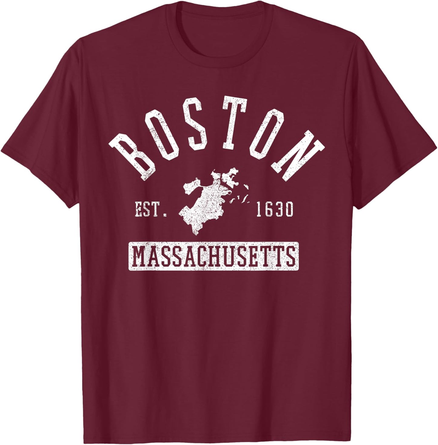 Boston Massachusetts Est. 1630 City Map Souvenir T-Shirt - T-Shirt | Maroon