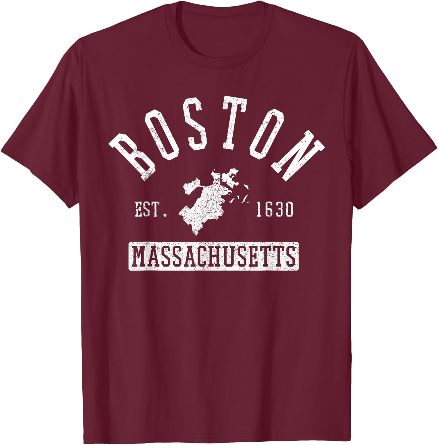 Boston Massachusetts Est. 1630 City Map Souvenir T-Shirt - T-Shirt | Maroon