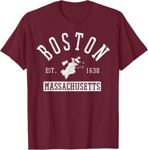 Boston Massachusetts Est. 1630 City Map Souvenir T-Shirt - T-Shirt | Maroon