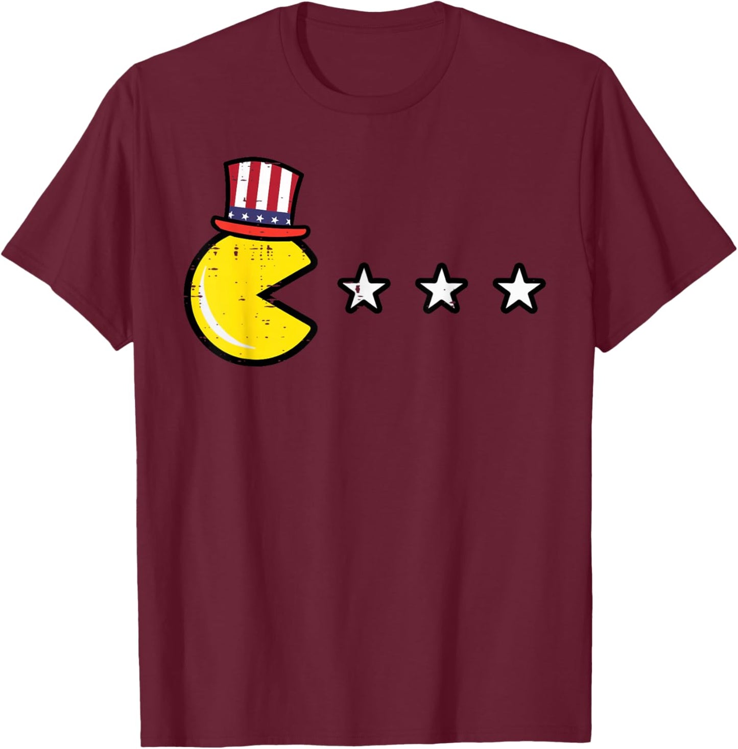 4th July Video Game Eating Stars Retro Gamer Boys Kids Men T-Shirt - T-Shirt | Maroon