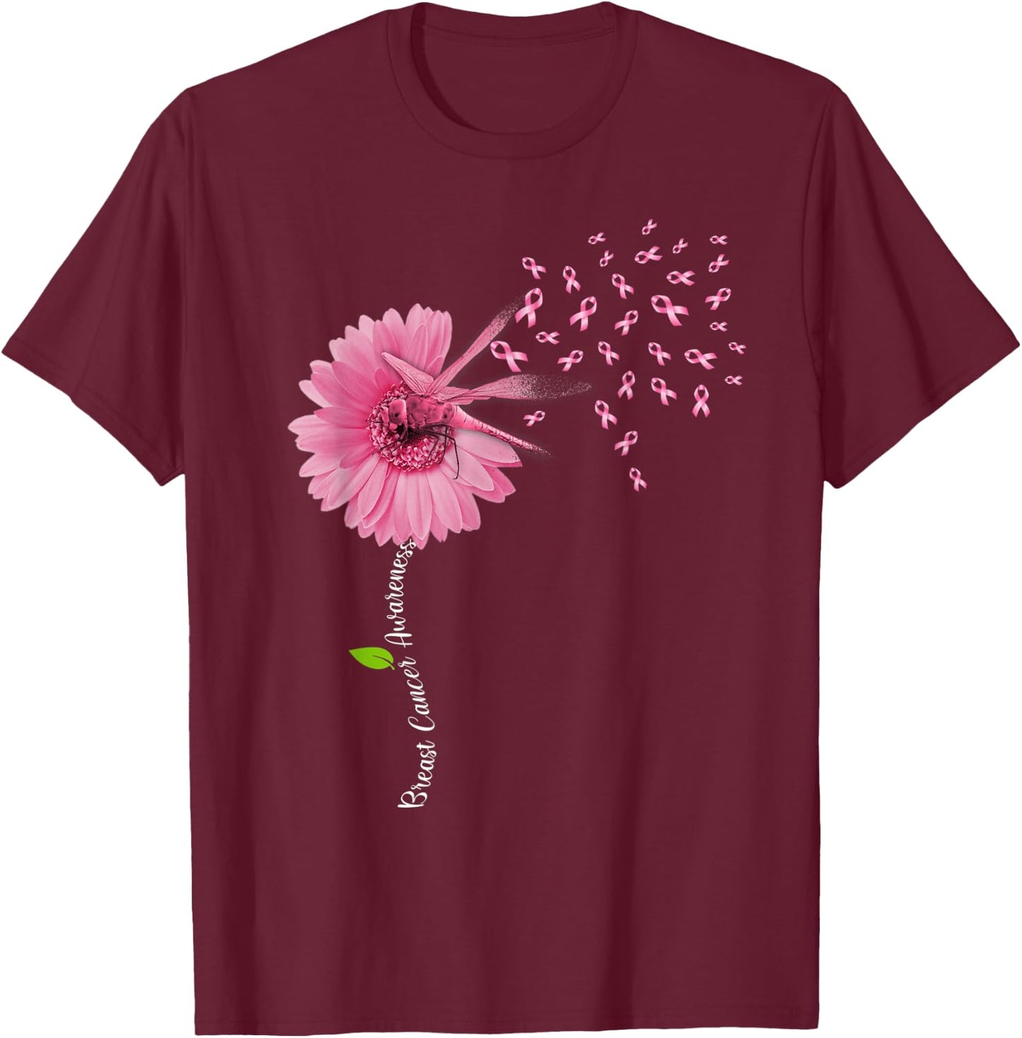 Dragonfly Breast Cancer Awareness Gift Flowers Women T-Shirt - T-Shirt | Maroon