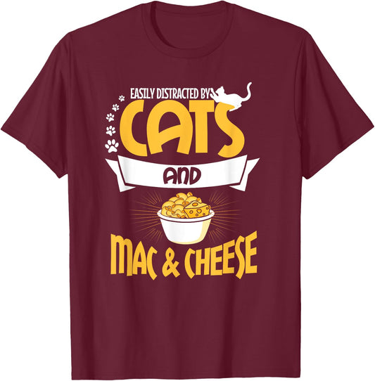 Mac & Cheese Shirt Funny Cat Lover Macaroni and Cheese Women Girls Kids T-Shirt - T-Shirt | Maroon