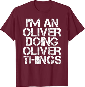 OLIVER Funny Surname Family Tree Birthday Reunion Gift T-Shirt - T-Shirt | Maroon