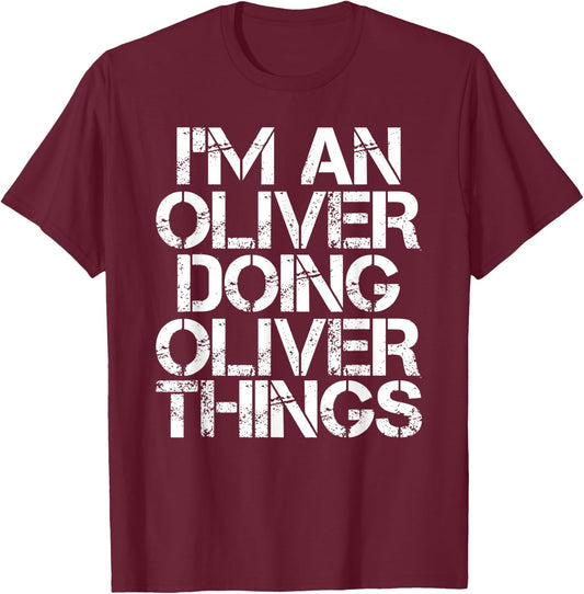 OLIVER Funny Surname Family Tree Birthday Reunion Gift T-Shirt - T-Shirt | Maroon