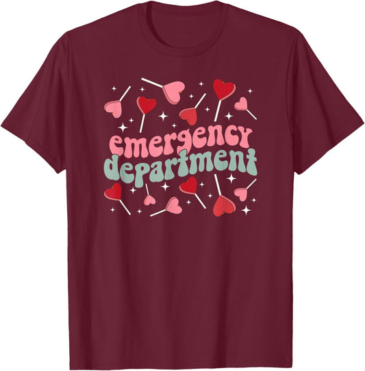 Emergency Department Valentine ER Nurse Valentines Day T-Shirt - T-Shirt | Maroon