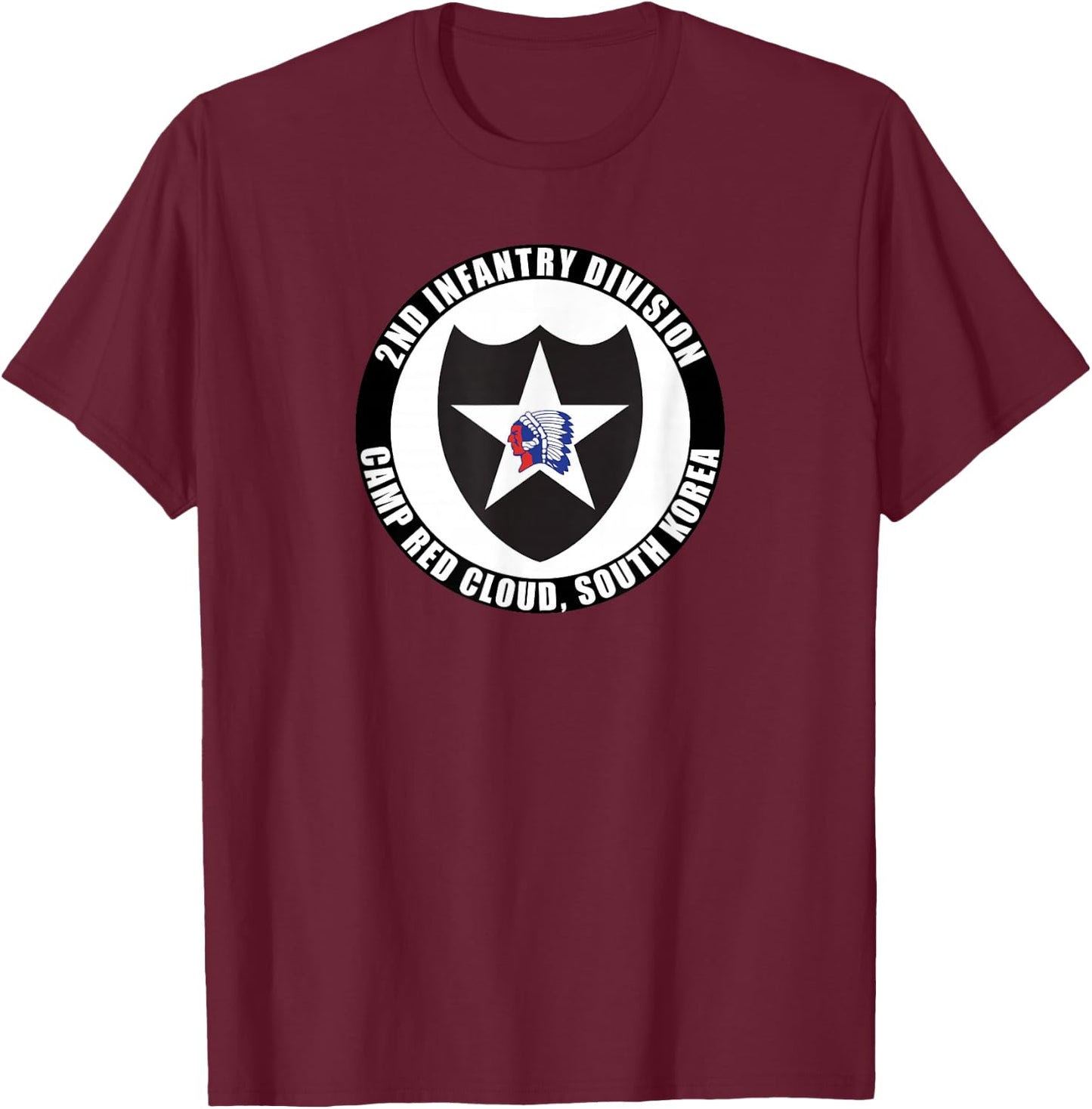 2nd Infantry Division Camp Red Cloud Korea Emblem Veteran T-Shirt - T-Shirt | Maroon