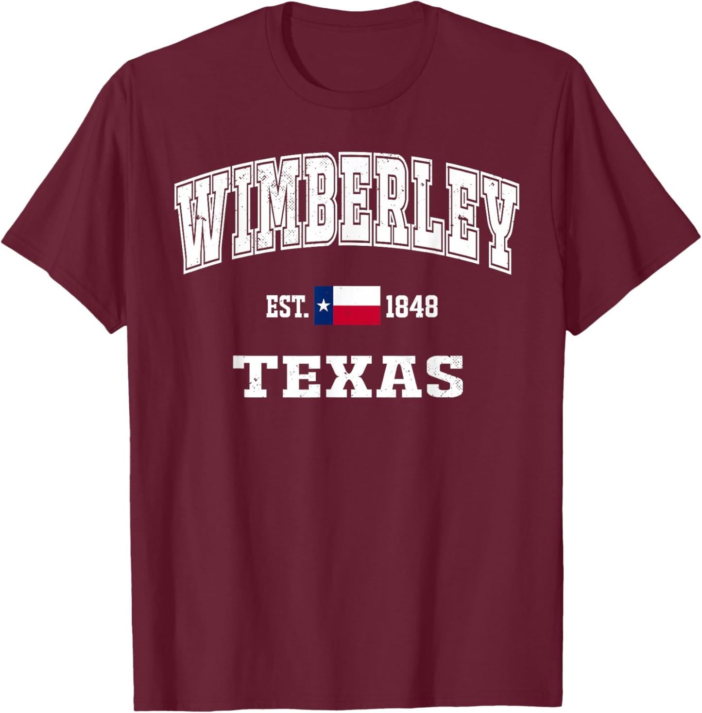 Wimberley Texas TX Vintage State Flag Athletic T-Shirt - T-Shirt | Maroon