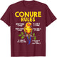 Conure Rules Sun Conure Bird Lover Parrot Design Black & Sun Conure Owners, Small, Short Sleeve, Mandarin Collar, Tropical, Cotton 65% Polyester 35% T-Shirt - T-Shirt | Maroon