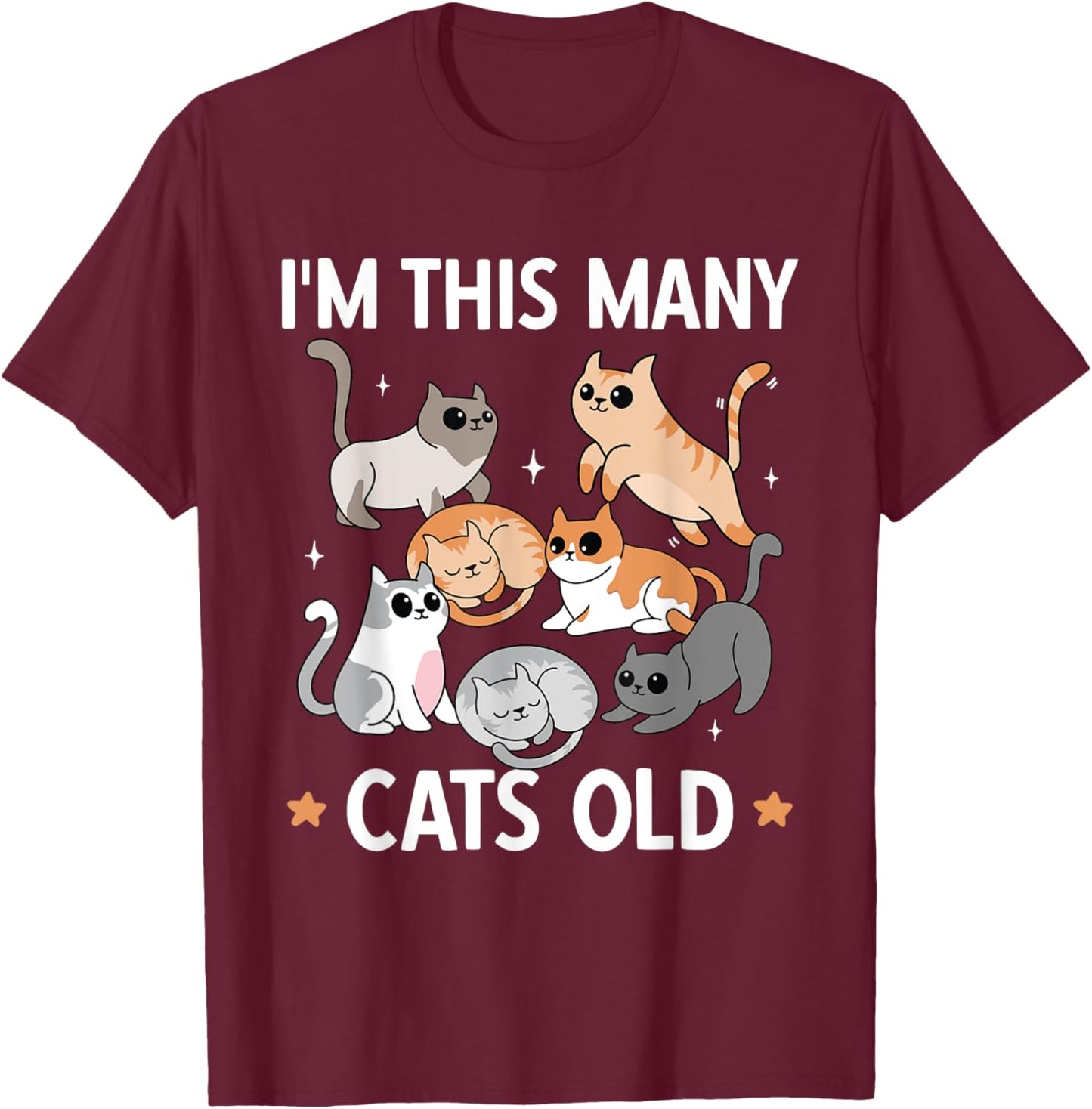 I'm This Many Cats Old 7th Birthday Party Kitten Cat T-Shirt - T-Shirt | Maroon