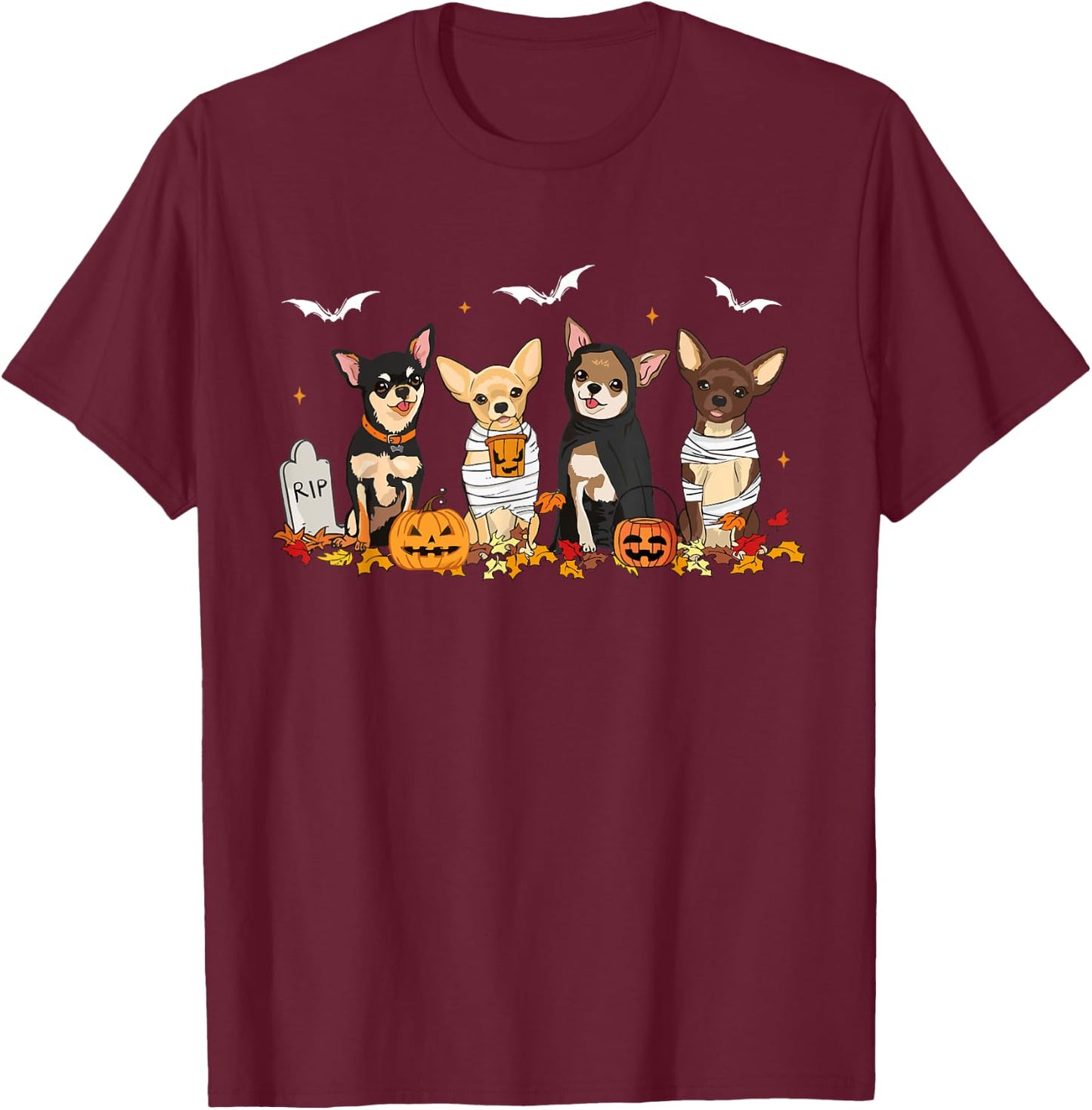 Funny Pumpkin Ghost Chihuahua Halloween Chihuahua Dog Mom Women T-Shirt - T-Shirt | Maroon
