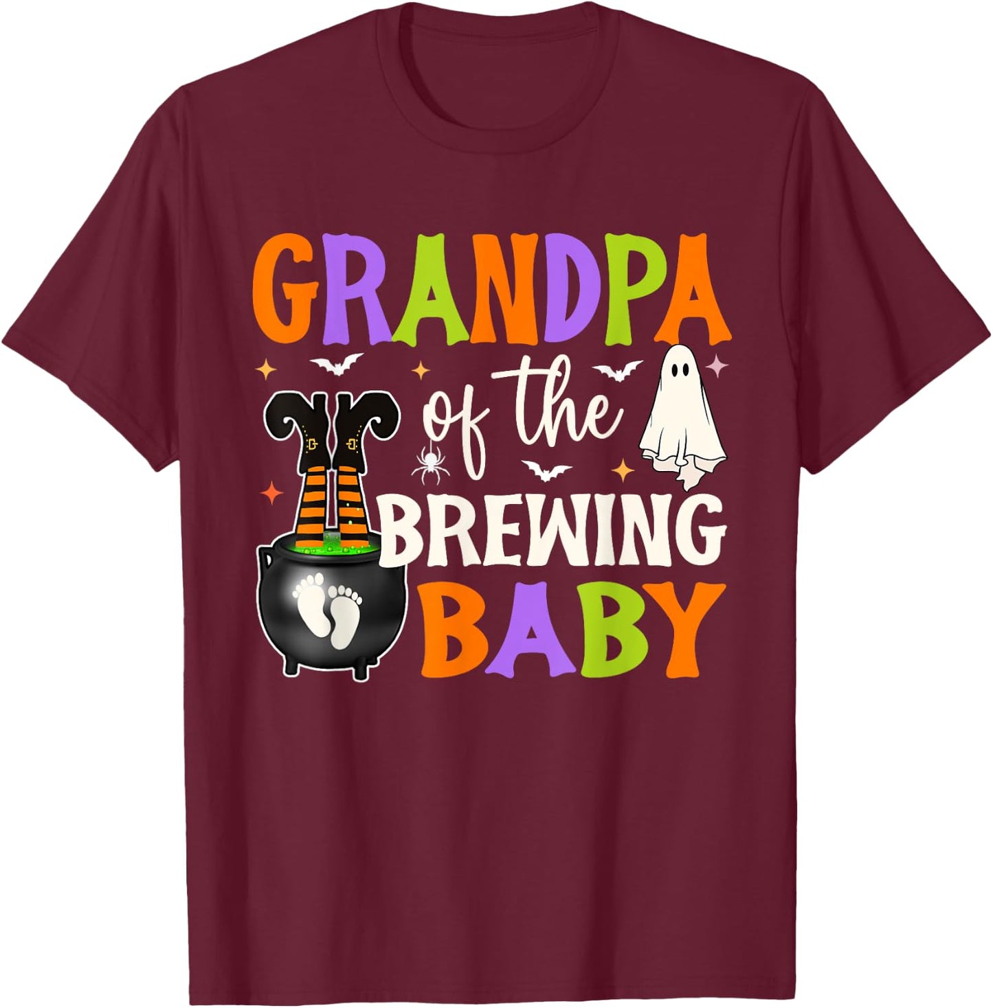 Grandpa of Brewing Baby Halloween Theme Baby Shower Spooky T-Shirt - T-Shirt | Maroon