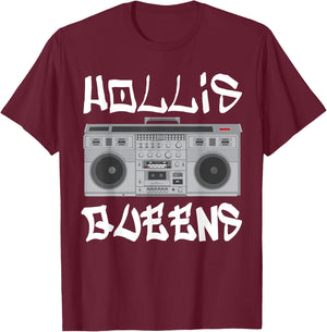 Hollis Queens Boom Box Graffiti Lettering T-Shirt - T-Shirt | Maroon