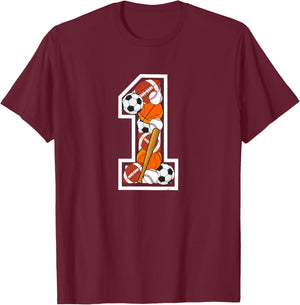 Kids 1st Birthday Sports Birthday Party 1 Year Old Boy T-Shirt - T-Shirt | Maroon