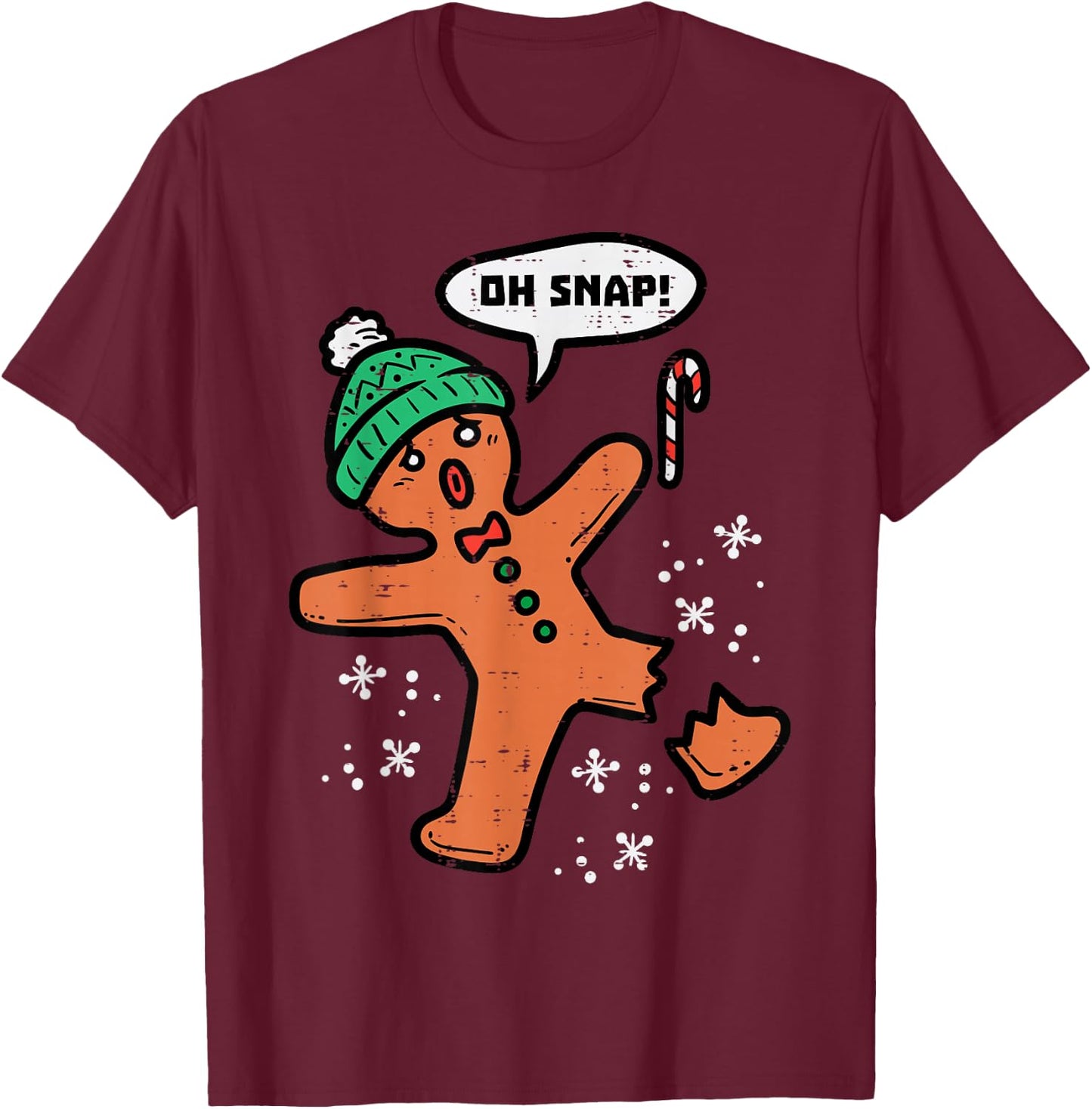Oh Snap Gingerbread Man Funny Christmas Xmas Men Women Kids T-Shirt - T-Shirt | Maroon