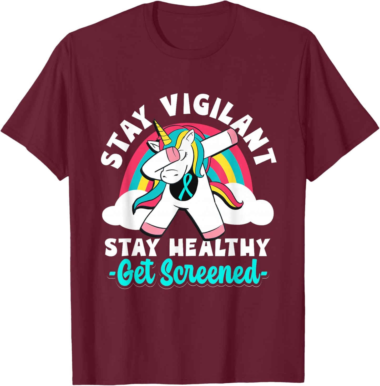 Teal Ribbon Cervical Cancer Awareness Month Survivor T-Shirt - T-Shirt | Maroon