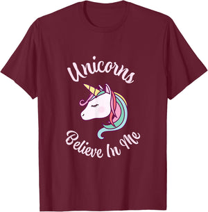 Unicorns Believe In Me Creative Imagination Confidence T-Shirt - T-Shirt | Maroon