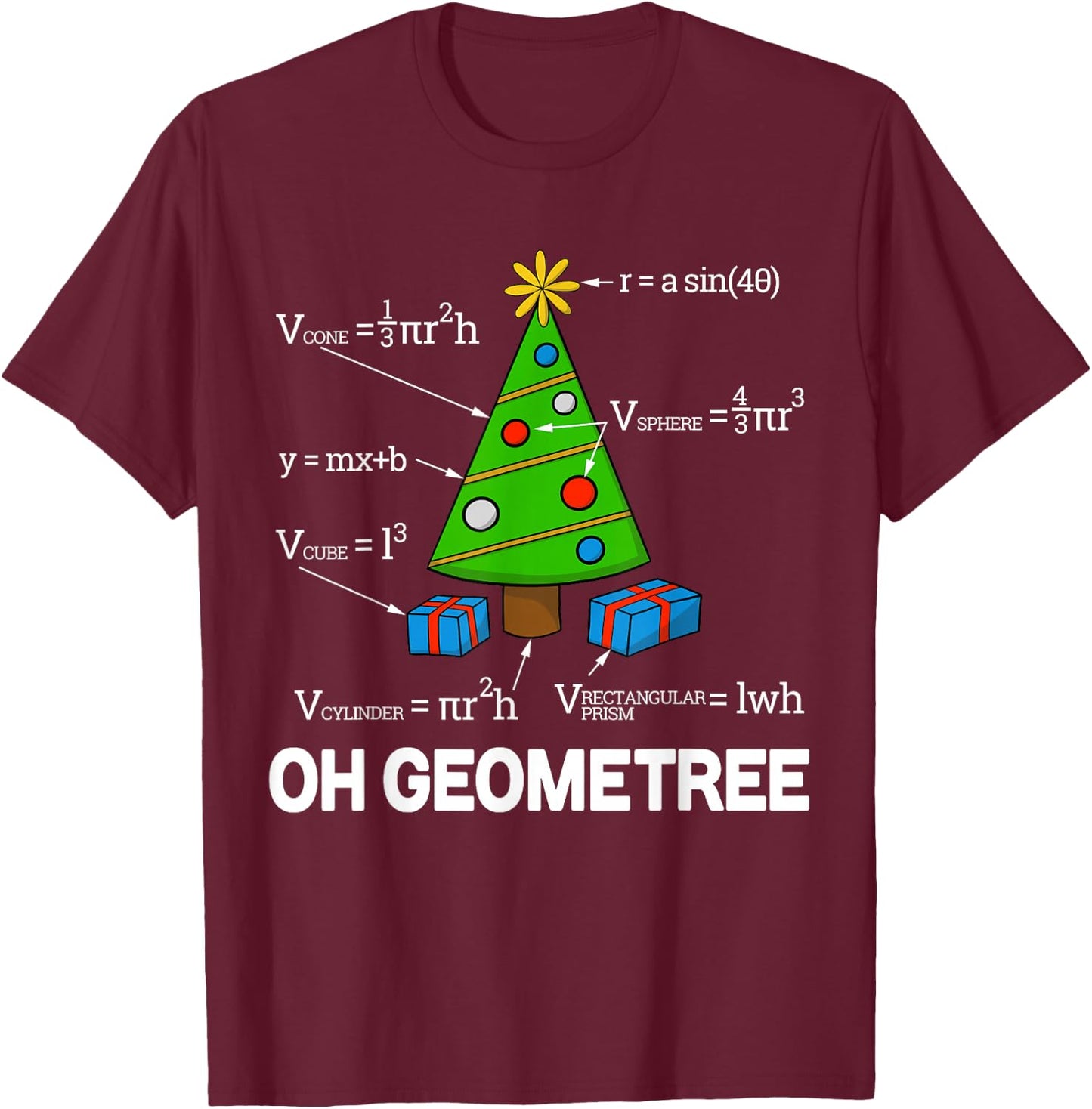 Funny Math Geometry Christmas Tree Geometree Teacher T-Shirt - T-Shirt | Maroon