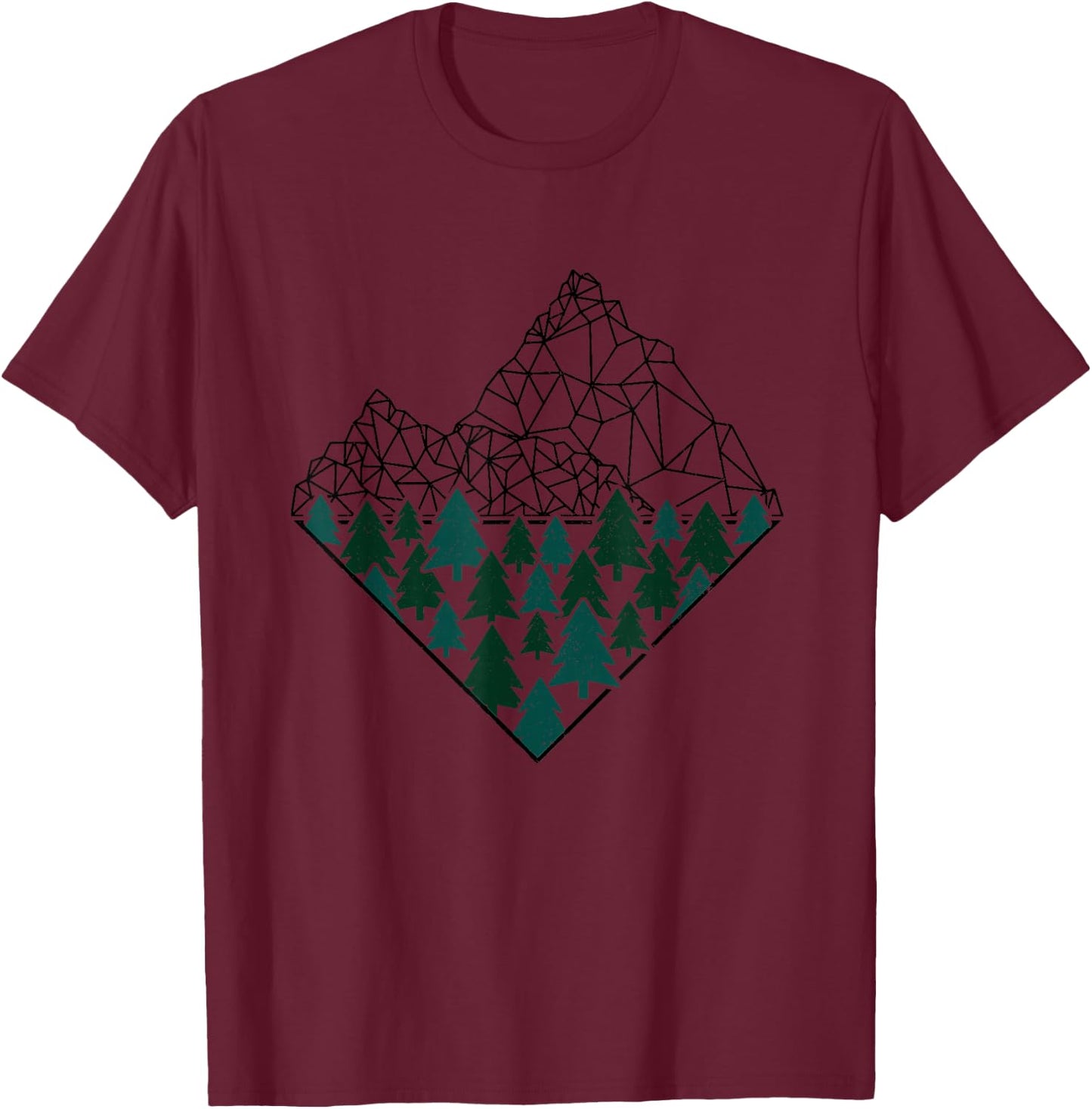 Wir Lieben Berge - Wandern & Camping Apparel Co. Men's Grey Mountain , Classic Fit, Short Sleeve, Size Small T-Shirt - T-Shirt | Maroon