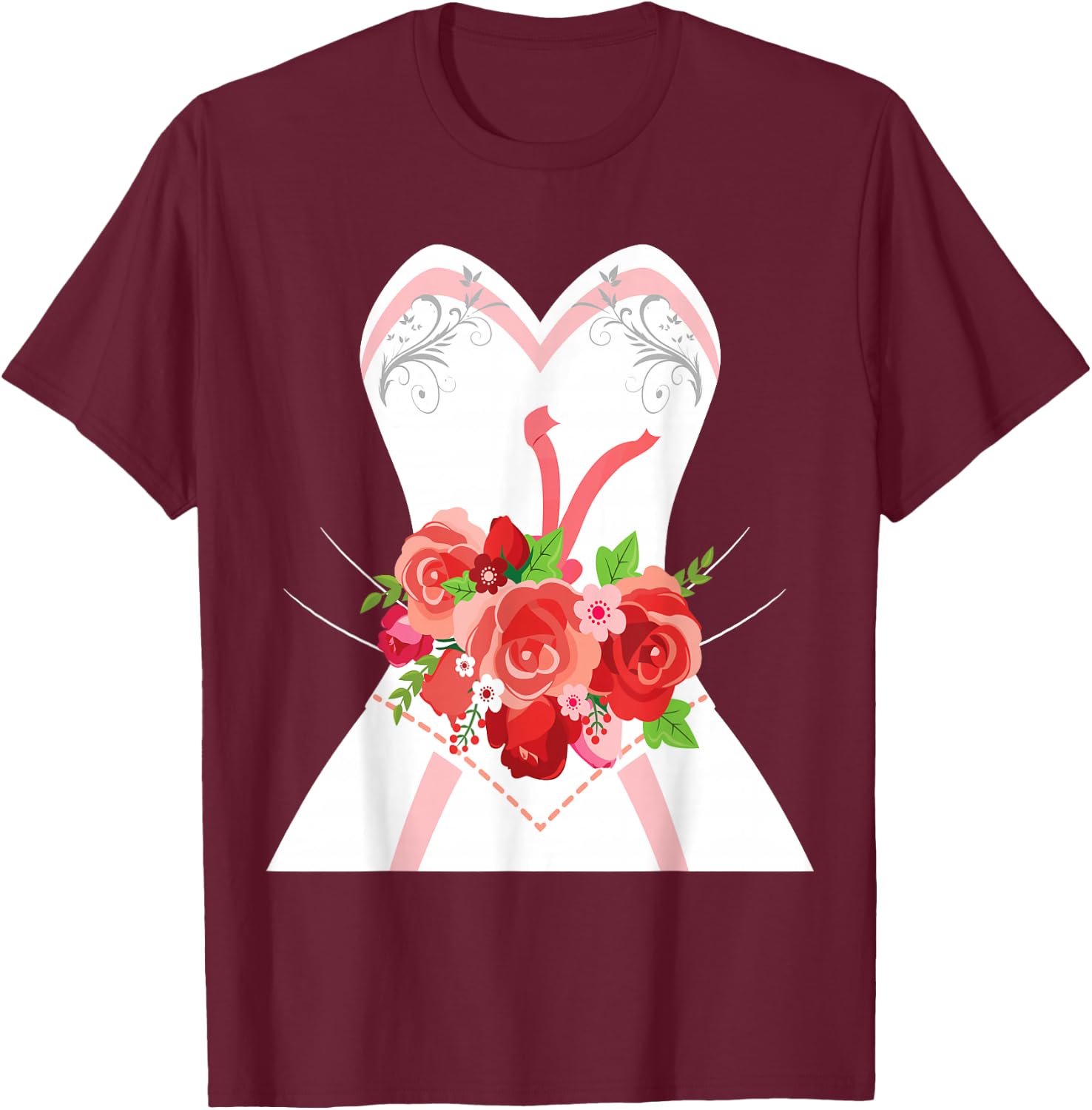 Simple Wedding Dress for Bridal Showers Gift T-Shirt - T-Shirt | Maroon