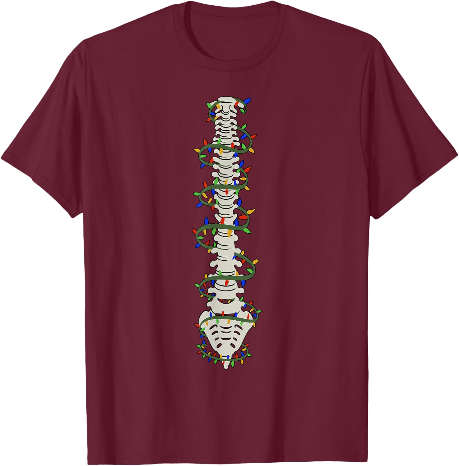 Chiropractic Spine Christmas Light Chiropractor Anatomy Bone T-Shirt - T-Shirt | Maroon