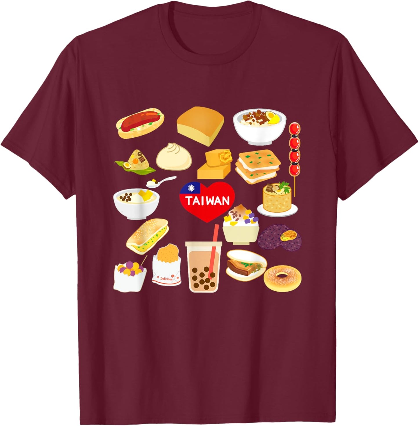 Taiwan Flavor Gourmet Flag Local Cuisine T-Shirt - T-Shirt | Maroon