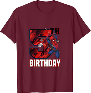 Kids Marvel Spider-Man Classic Epic Swinging 5th Birthday T-Shirt - T-Shirt | Maroon