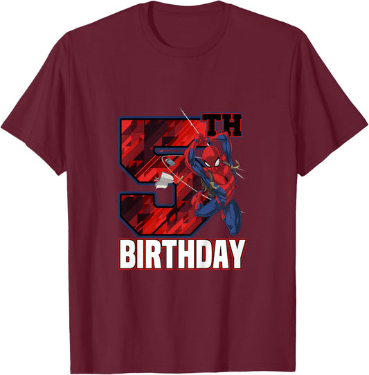 Kids Marvel Spider-Man Classic Epic Swinging 5th Birthday T-Shirt - T-Shirt | Maroon