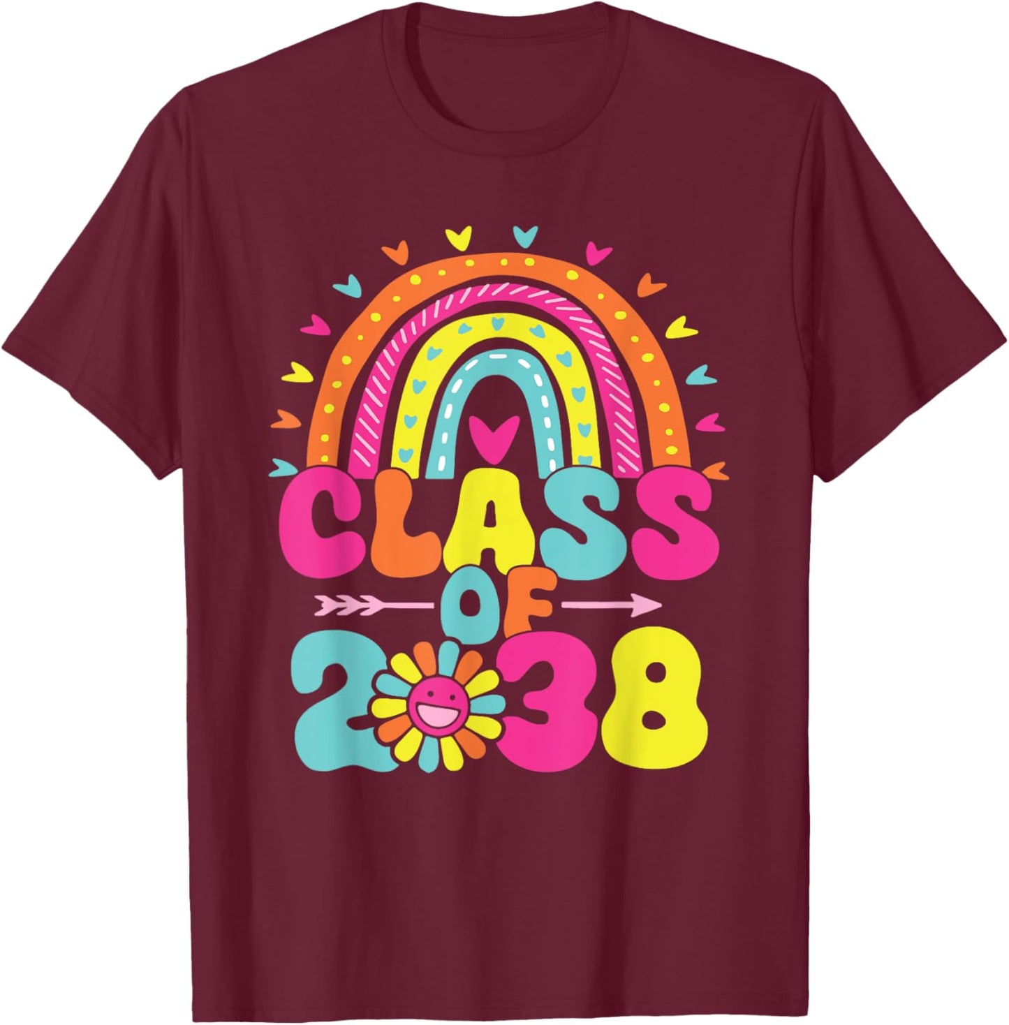 Class Of 2038 Retro Groovy Rainbow Grow T-Shirt - T-Shirt | Maroon