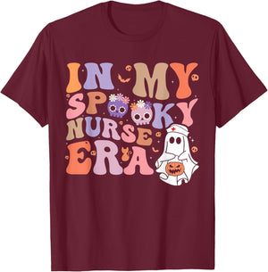Retro Groovy Halloween In My Spooky Nurse Era Scary RN T-Shirt - T-Shirt | Maroon