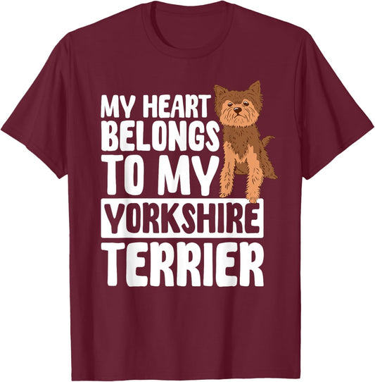Yorkshire Terrier Heart Yorkie British Dog Breed Fur Parent Men Women T-Shirt - T-Shirt | Maroon
