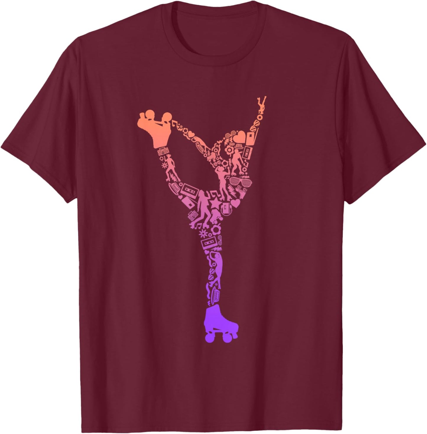 Roller Skates Roller Skates Symbols Girls Roller Skates T-Shirt - T-Shirt | Maroon