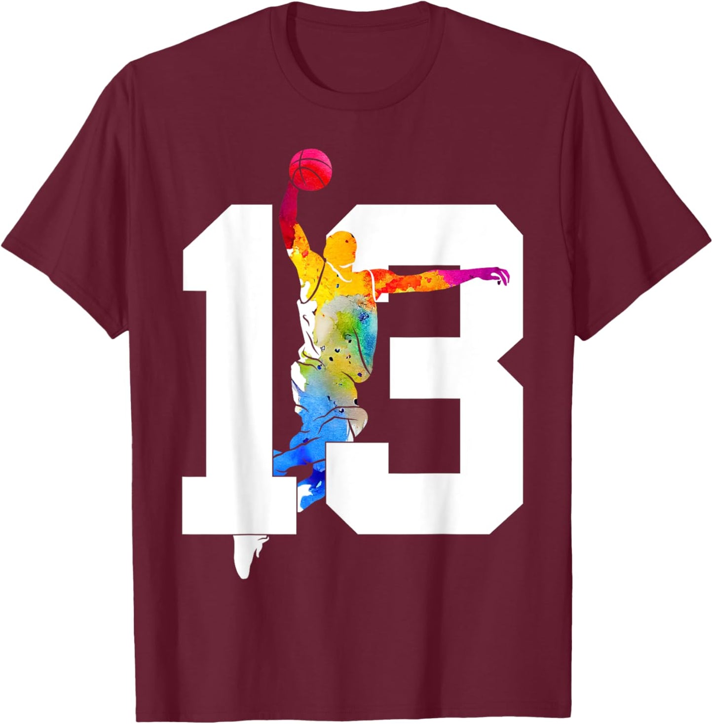 Number 13 Years Basketball 13th Birthday T-Shirt - T-Shirt | Maroon