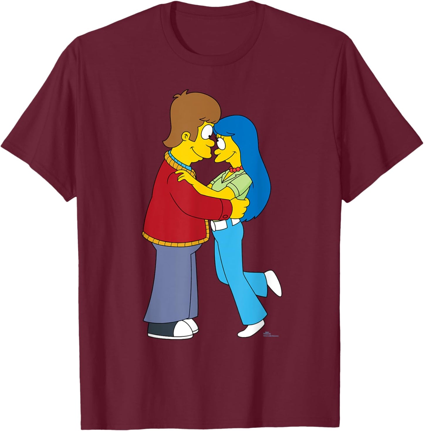 The Simpsons Flashback Homer & Marge Valentine’s Day Couple T-Shirt - T-Shirt | Maroon