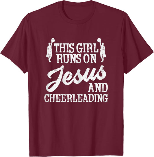 Girl Runs On Jesus Cheerleading Cheerleader Christian Women T-Shirt - T-Shirt | Maroon