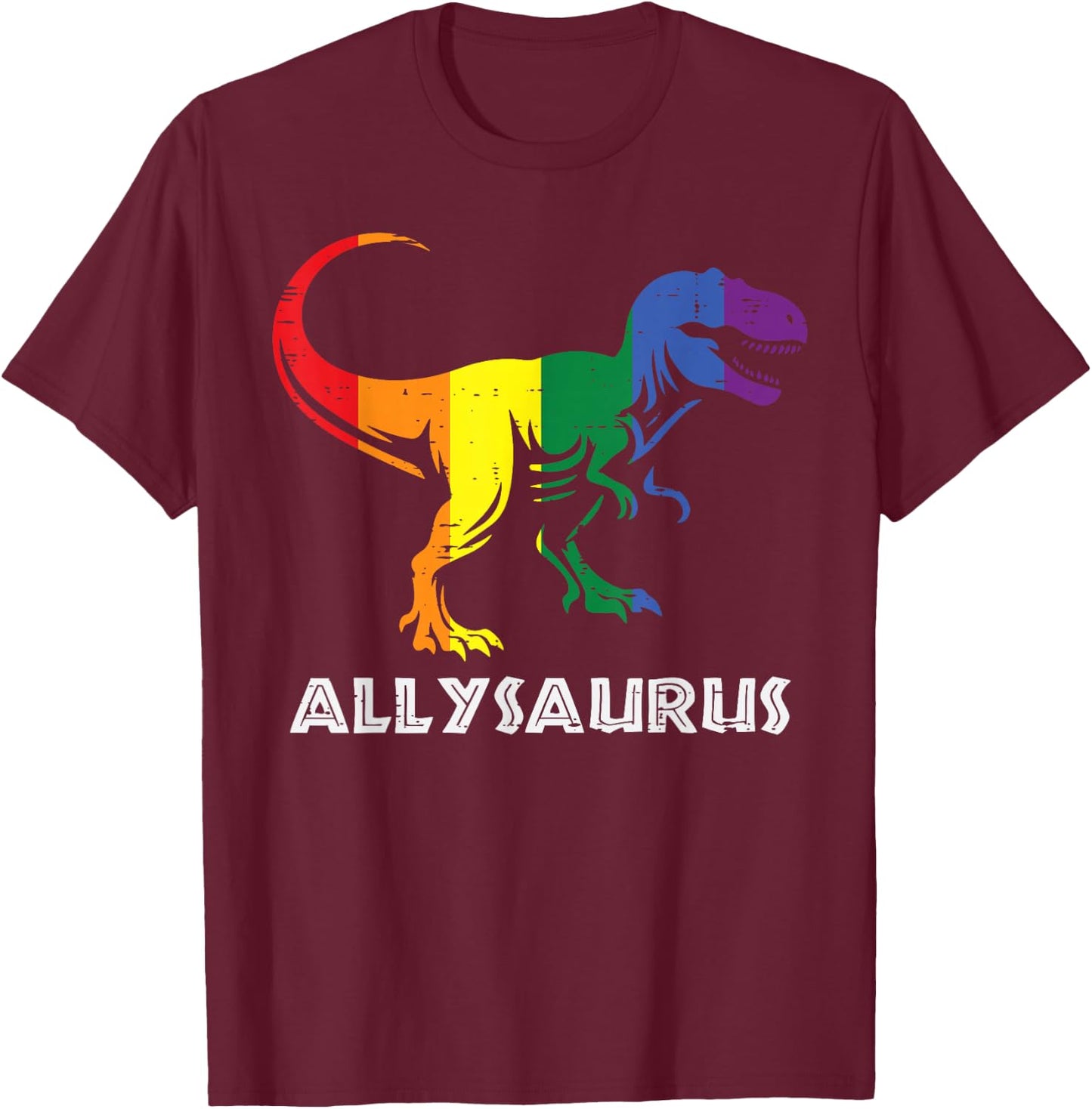 Gay Pride Month Allysaurus Trex Dino LGBTQ Ally Boys Kids T-Shirt - T-Shirt | Maroon
