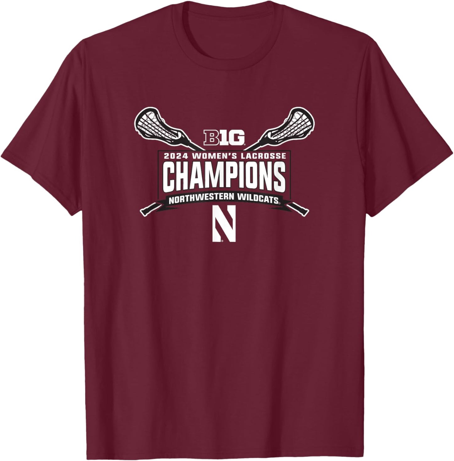 Northwestern Wildcats Big Ten Champs 2024 Women's Lacrosse T-Shirt - T-Shirt | Maroon
