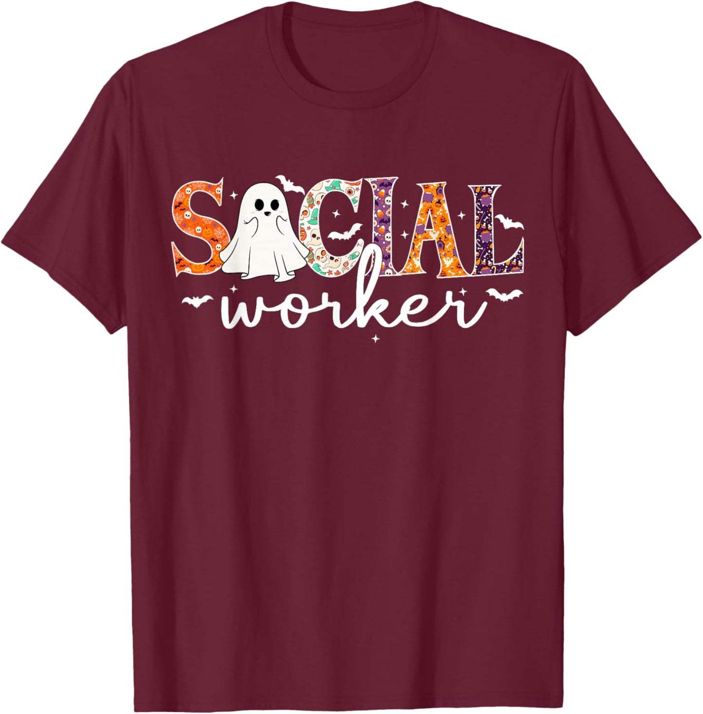 Social Worker Halloween Retro Ghost Halloween Social Worker T-Shirt - T-Shirt | Maroon