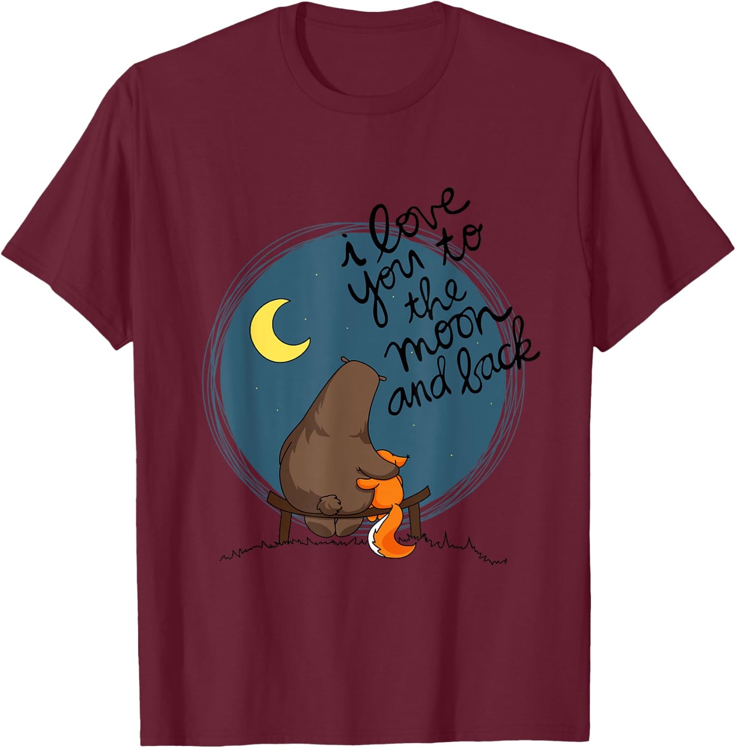 Cute I Love You To The Moon And Back Bear & Squirrel T Shirt T-Shirt - T-Shirt | Maroon