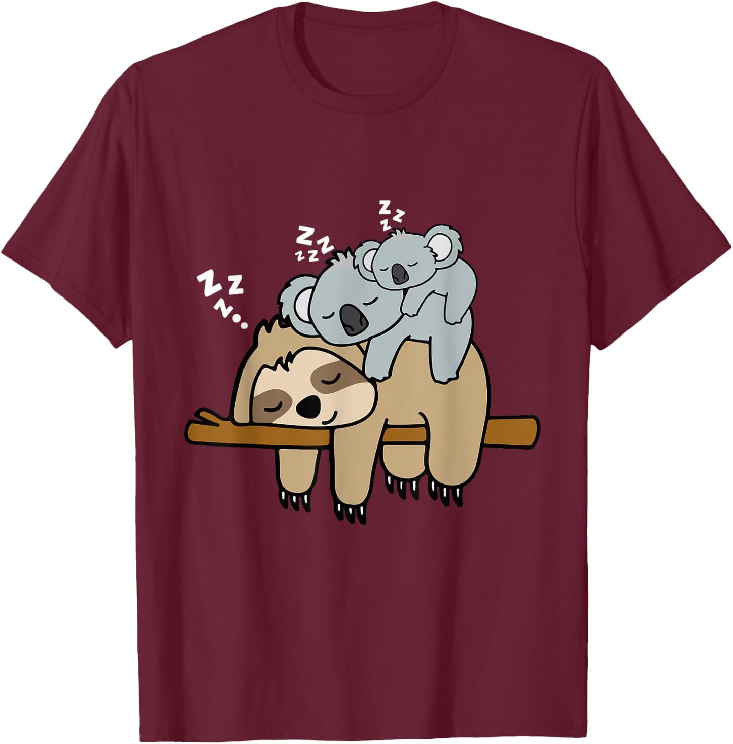 Sleeping Cute Lazy Sloth With Baby Koala Mama Bear Nap T-Shirt - T-Shirt | Maroon