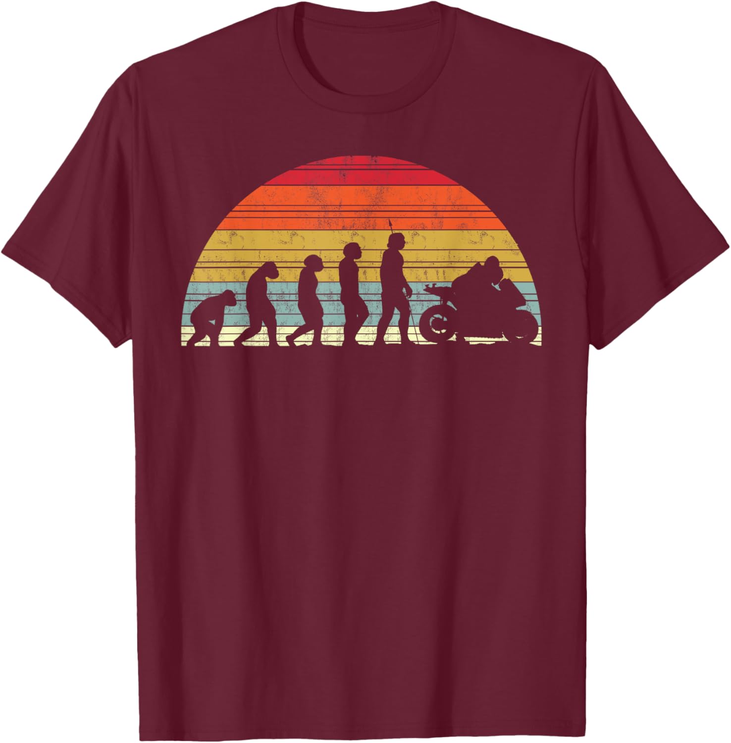 Biker Evolution - Evolution Of Man Motorcycle Motorsport T-Shirt - T-Shirt | Maroon