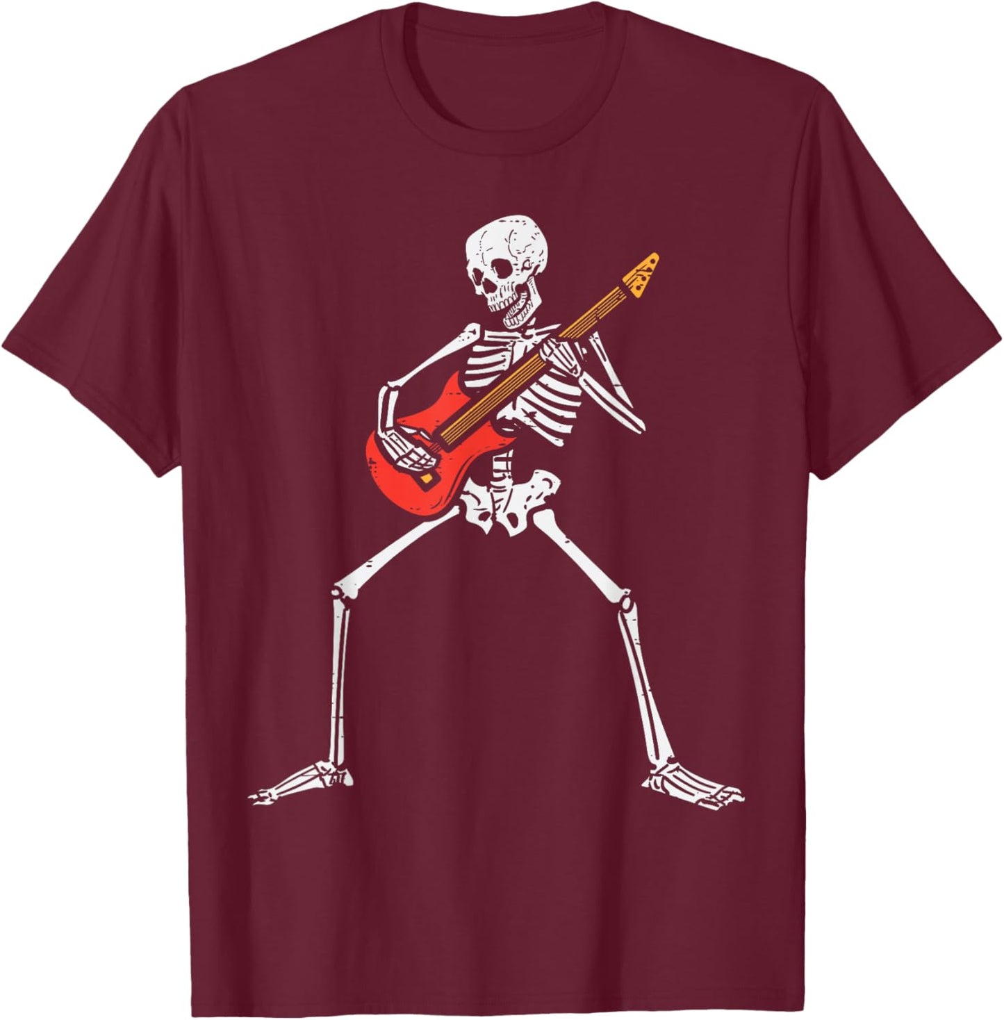 Halloween Skeleton Rocker Guitar Punk Rock Costume Men Women T-Shirt - T-Shirt | Maroon