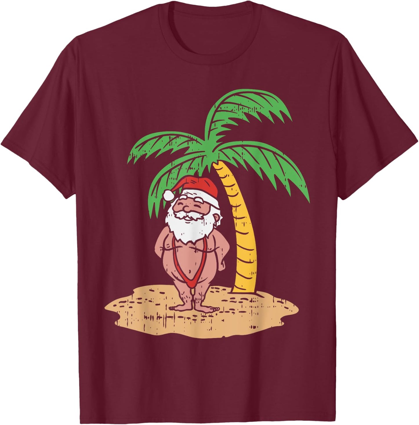 Santa Summer Swimsuit Funny Christmas In July Beach Gift T-Shirt - T-Shirt | Maroon