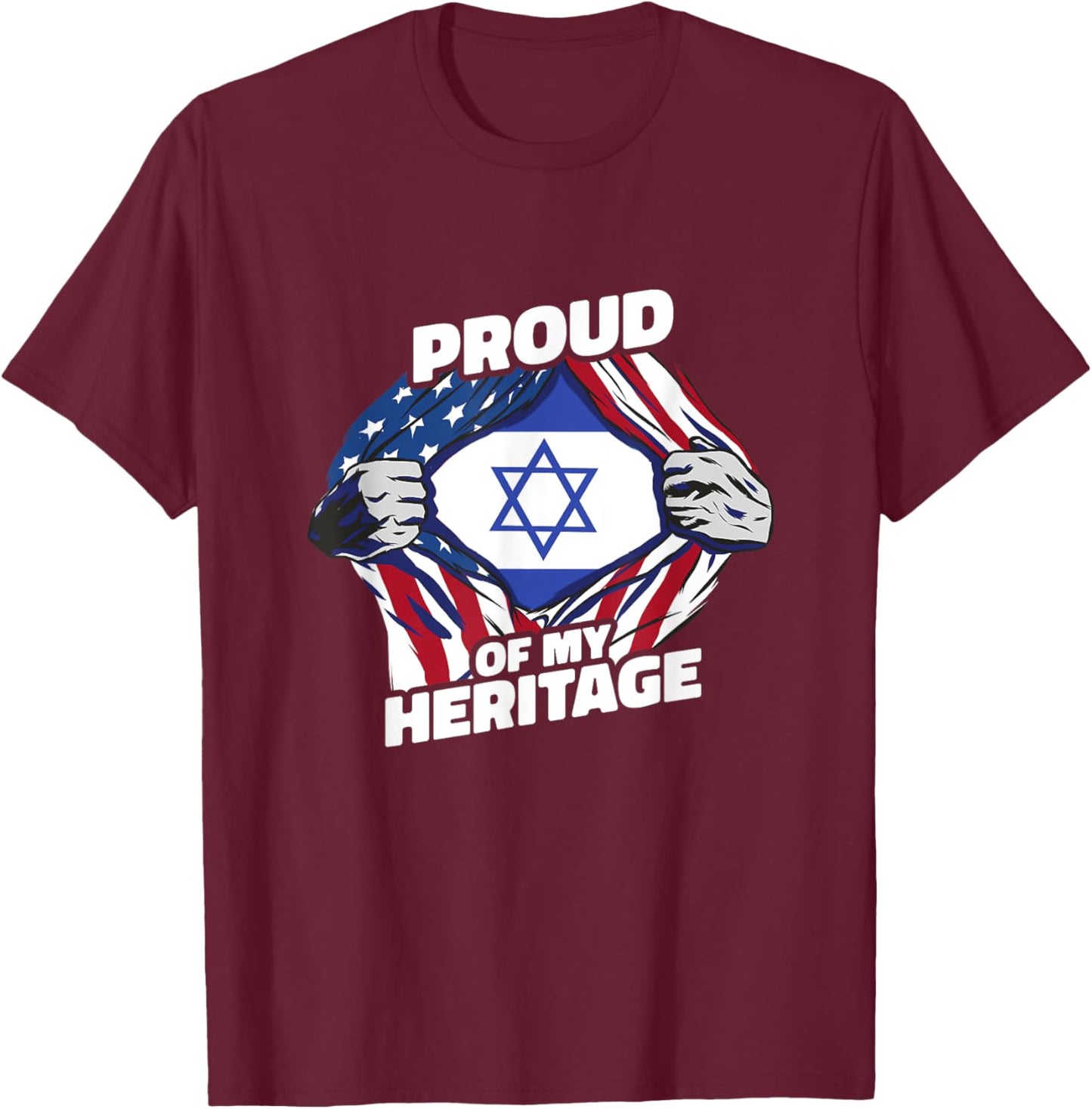 Proud of My Heritage - Patriotic Israeli American Flag Women Kids Men T-Shirt - T-Shirt | Maroon