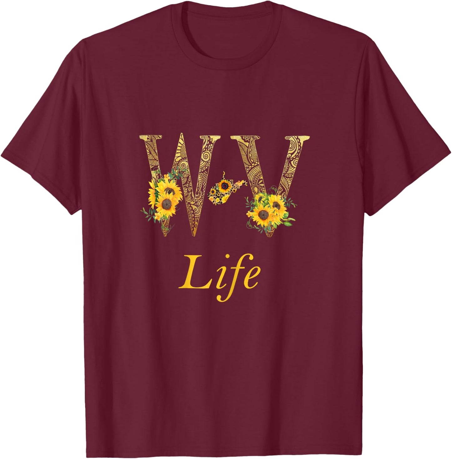 WV Home Roots Pride Sunflower Lover Proud Map West Virginia T-Shirt - T-Shirt | Maroon