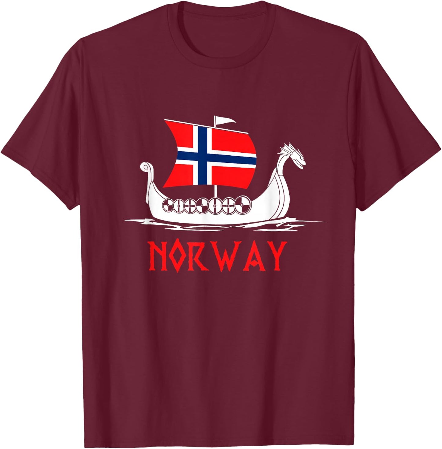 Boat Norwegian Flag Norway Viking Ship Norway T-Shirt - T-Shirt | Maroon