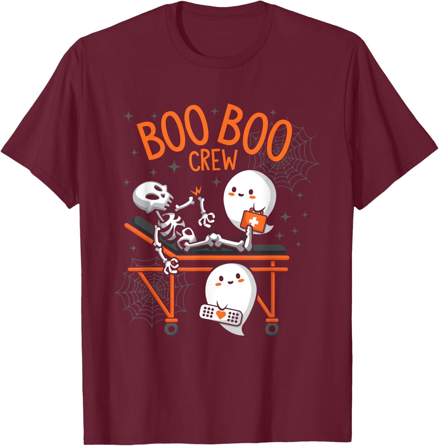 Boo Boo Crew Ghost Doctor Paramedic EMT Nurse Halloween T-Shirt - T-Shirt | Maroon